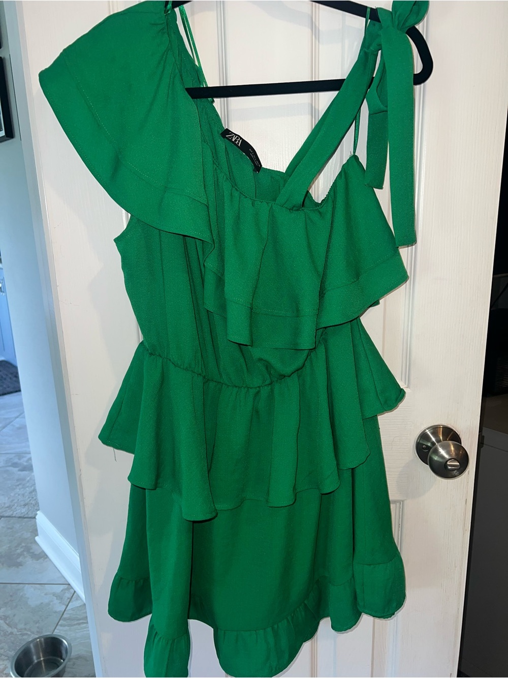 Zara Emerald Green Ruffled One-Shoulder Dress